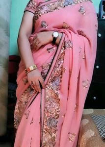 Pink Floral Embroidered Saree