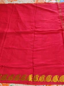 Red Pure Crepe Saree with Gold Border