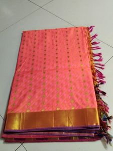 One Day Offer...Peach Pink Soft Silk Saree...