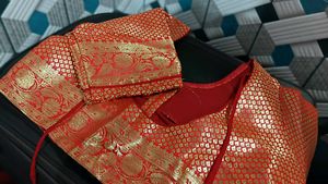 Red &amp; Gold Embroidered Blouse