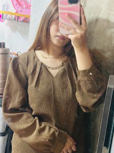 crepe Brown Long Sleeve Top