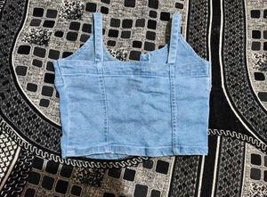 Denim Button-Down Crop Top