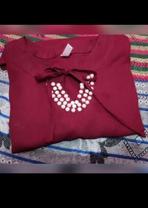 Beautiful Top With Pearl Neck And Stylish Sleeves