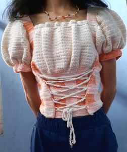 Peach, Tangerine, White Crochet Top