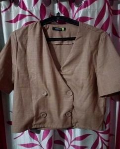 Tan Plaid Cropped Blazer