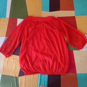 Solid Red Blouson Top