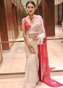 Elegant Pink &amp; White Saree