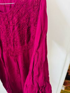 Magenta Embroidered Kurta