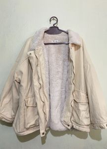 Cream Fleece Collar Jacket