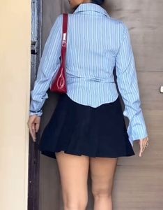 Striped Button-Down Waist Fitted Shirt.