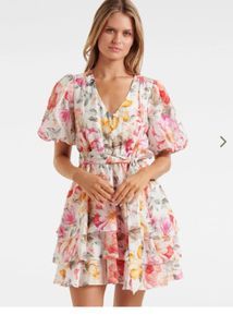 Forever New White & Pink Floral Print SkaterDress