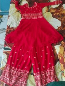 Red Embroidered Kurta Set