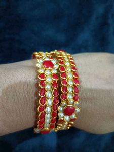 Elegant Red & Pearl Bangles