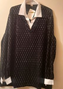Designer Top Black And White Collar