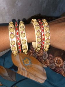 Gold & Red Bangle Set