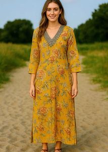 Yellow Flower woman Kurti