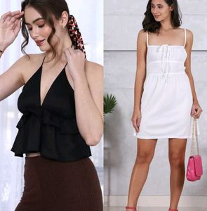 Chic Dresses: Black Top & White Dress🧿🙈🥰