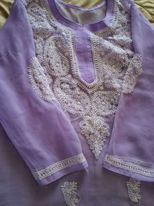 Lavender Embroidered Kurta, Back Side Added