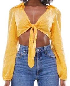 Orange Tie-Front Crop Top