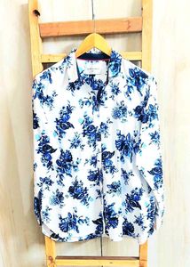 Blue Printed Fine Cotton Shirt Size-40-42