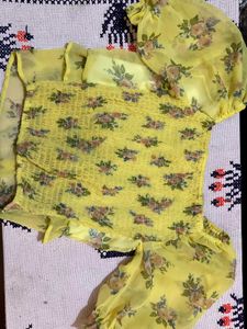 Yellow Floral Chiffon Blouse