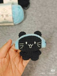 Crochet Black Cat With Headphones