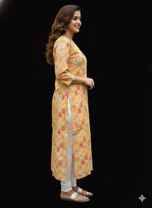 Floral Print Yellow Cotton Kurta