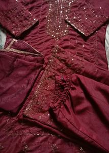 Maroon Embroidery Work Dress 👗