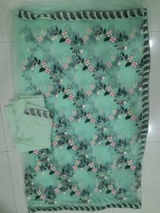 Mint Green Floral Embroidered Fabric