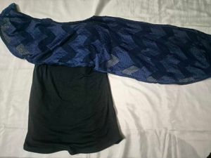 Elegant Navy Blue &amp; Black Dual Fabric Top