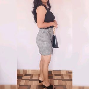 Grey Check Pattern Mini Skirt