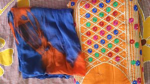 Orange Embroidered Dress Material