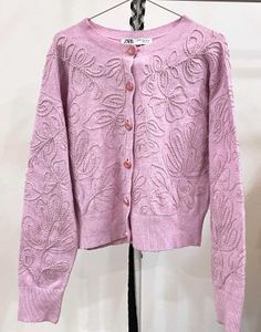 Zara Korean Floral Embroidered Cardigan S