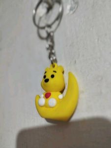 Rubber Smiley Teddy Moon Keychain