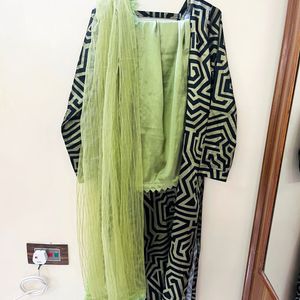 Black & Green Printed Suit Set with Dupatta