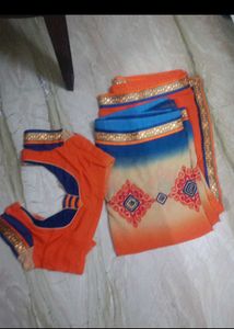 Orange &amp; Blue Saree with Blouse