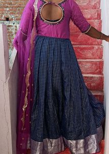 Organza Ethnic Dress  Royl Blue  Color With Dupatt
