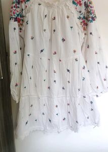 White Embroidered Floral Dress