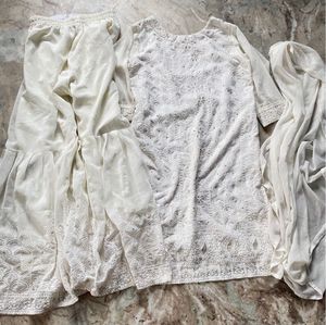 White Kurta And Flare Plazzo Set