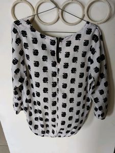 Elephant Print Black And White Top