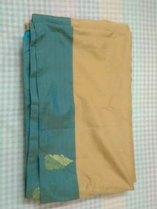 Silk Saree With Blouse , Colour -  Cream &amp; Green Border