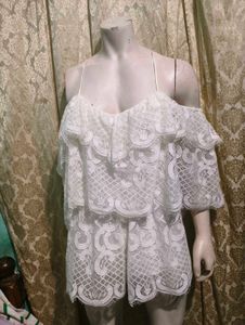 White Lace Ruffle Romper