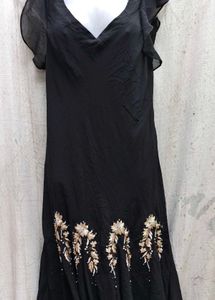Floral Detail Black Dress