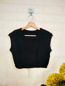 Black Crochet Y2k Crop Top