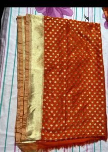 Pure Banarasi Orange &amp; Gold Dupatta