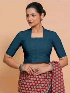 Blue Blouse with Square Neckline