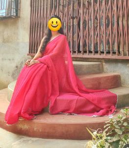 Elegant pink Saree with Lace Detail