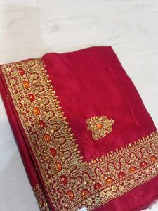 Red & Gold Embroidered Saree