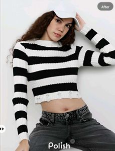 New With Tag Korean Stripped Bodyfit Wool Top