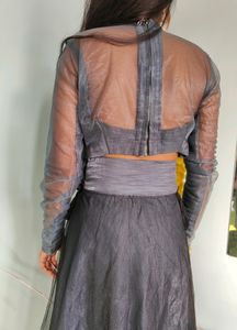 Grey Tassel Banglori Silk Net Lehenga